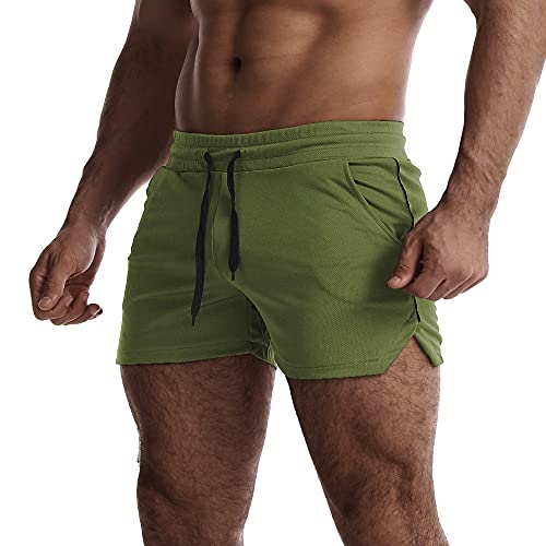 EVEDESIGN Men's Athletic Shorts Gym Bodybuilding Workout Short Casual Shorts 5 Inch Inseam Shorts Quick Dry Running Shorts, Green, Small