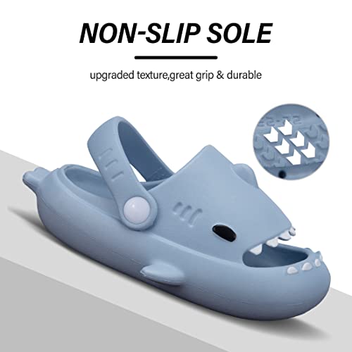 Guumor Toddler Kids Shark Slides, Shark Slippers For Boys Girls Non-Slip, Novelty Cloudy Shark Sandals Lightweight, Light Blue #TOP2
