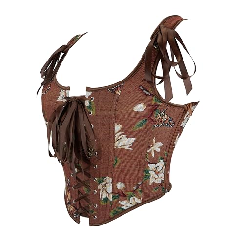 Women Renaissance Corset-Top Vintage Butterfly Flower Bustier Shapewear Lace Up Cincher Bodysuit Overbust Bodyshaper4