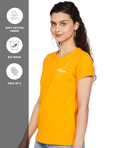 Image of Amazon Brand - INKAST Women's Cotton Stretch Half Sleeve Round Neck Regular Fit T-Shirt (Pack of 2)