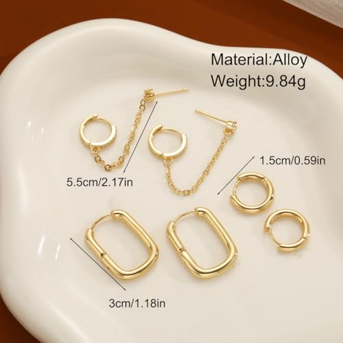 Image of Shining Diva Fashion Anti Tarnish Jewellery Celebrity Inspired 14k Real Gold Plated Simple Plain Link Chain Chunky Huggie Hoop Trendy Stylish Copper Earrings for Women Girls