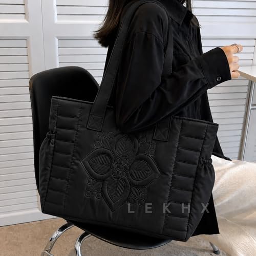 Image of LX LEKHX Tote Bag for Women | Lightweight Shoulder Handbag with 2 Main Zip Compartments & Multiple Pockets | Water Resistant Polyester Fabric | Office, Travel & Daily Use