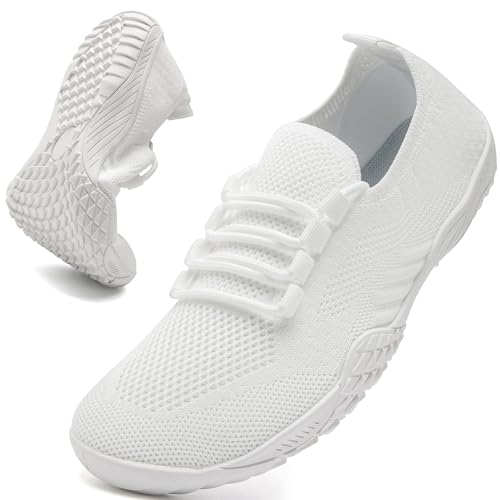 ZGPWZWL Barfuss Schuhe Damen Barfußschuhe Laufschuhe Hallenschuhe Leicht Sportschuhe Bequem Turnschuhe Atmungsaktiv Fitnessstudi Zero-Drop Sohle Minimalistische Sneaker Weiß Größe 39