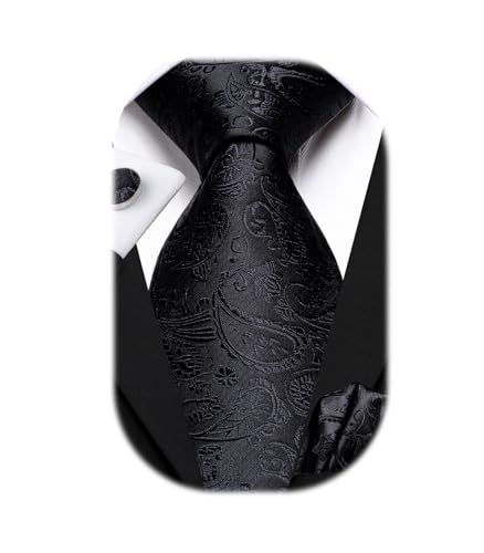 Image of Hi-Tie Mens 70inches Tie Set Extra Long Necktie for Men Cufflinks Handkerchief Big Tall Men Business Wedding