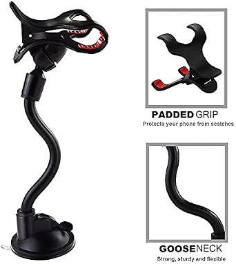 360 Car Windshield Mount Cradle Holder Stand for iPhone Mobile Cell Phone GPS Universal Long Shockproof Arm Dash Mount with Strong Suction Cup