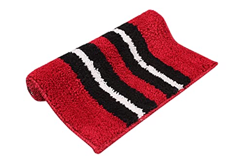 Image of Flooring India Co Bath Mat Super Soft, Anti Slip Stripe Mats (Maroon, 38x58 cm) Pack of 1