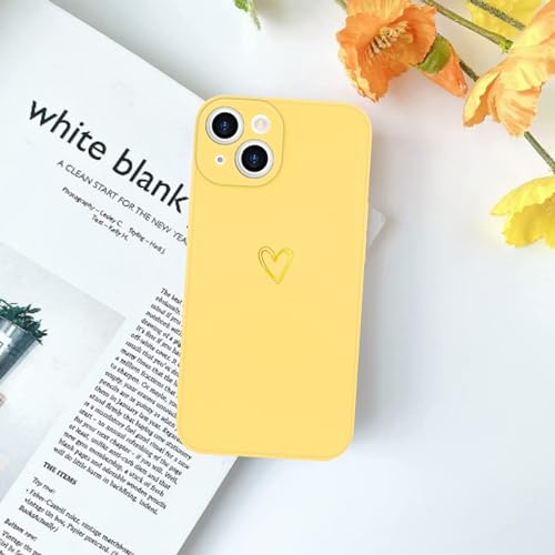 Image of Wirvyuer for iPhone 14 Phone Case Cute Heart Pattern Soft Shockproof Protective Silicone Phone Case for Women Girls, Yellow