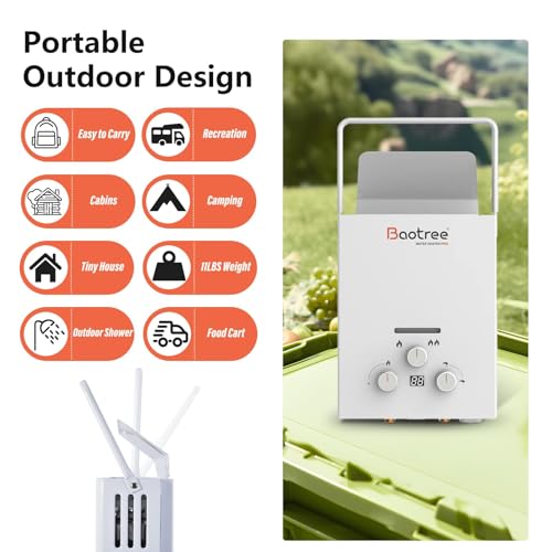 8L Tankless Water Heater Propane with Digital Display, 2.11 GPM Portable Instant Hot Gas RV Water Heater with Overheating Protection for Indoor and Camping,40,824 BTU - Thumbnail 6
