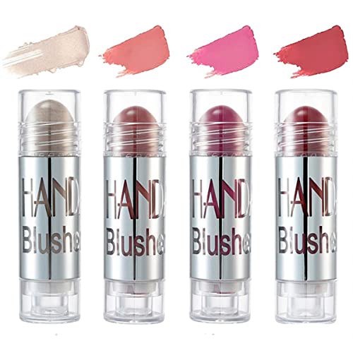 4 Farben Face Blush Stick, Matte Highlight Blush Stick Contouring Concealer Stick, Langanhaltender, wasserfester, natürlicher, glatter Rouge-Cremestift für Wangen, Augen und Lippen (A) Cover