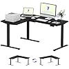 Flexispot L على شكل مكتب دائم، 63 × 47 بوصة ارتفاع كهربائي قابل للتعديل مكتب الزاوية، الجلوس الوقوف محطة عمل الكمبيوتر، تحكم مسبقا، وزارة الداخلية، الإطار الأسود مع أعلى أسود