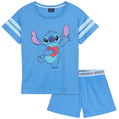 Disney Pijama Mujer Verano Corto Stitch Winnie The Pooh (M, Azul Stitch)