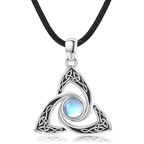 TUGHRA Witches Knot Necklace for Men Women Sterling Silver Moonstone Pendant Necklaces Oxidized Irish Jewelry Gift for friends Birthday Anniversary Valentine Days Cover
