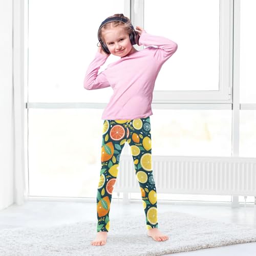Wusikd Lemons Girls' Leggings Toddler Doodles Oranges Limes Kids Yoga Pants Dance Active Tights 4T4