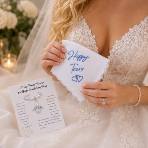 Image of MIXJOY Something Blue Gift for Bride, Wedding Day Bridal Blue Pearl Angel Wings Bouquet Garter Charm for Bride to Be