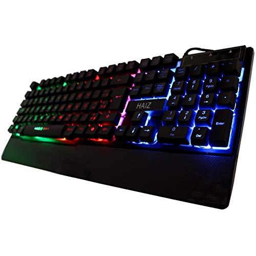 Teclado Gamer Semi-Mecânico Ergonômico com LED RGB Haiz Resistência a Líquidos USB ABNT2 HZ-100