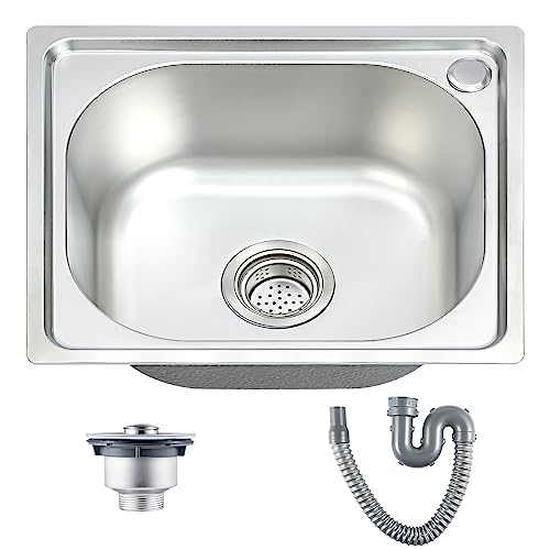 Trintion Kitchen Sink 42x37x18.5CM Single Bowl Sink Inset Steel Stainless Hand Drainer with Drain Fittings and Overflow for Utility Rooms Kitchens Bars Pubs