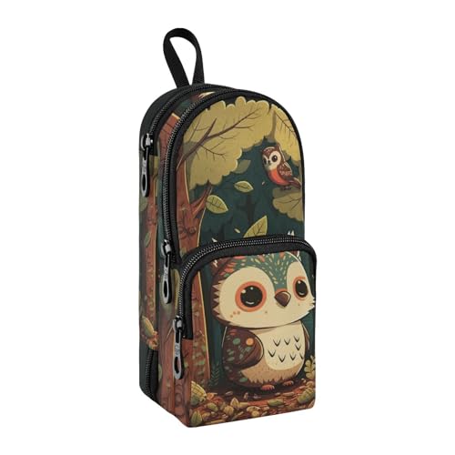 Image of ZAZYXTJ Cute Owl Standing Large Capacity Pencil Case 3 Compartment Pen Pouch Storage Makeup Bag for School Office Teen Girl Boy Men Women