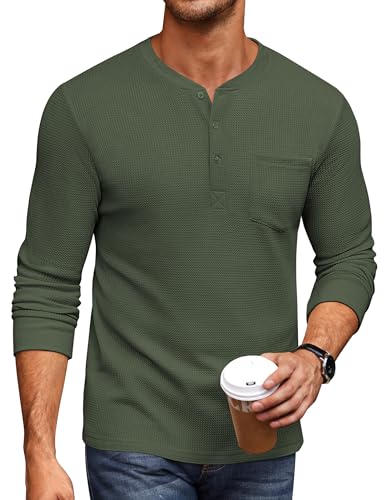 COOFANDY Men's Henley Shirts Long Sleeve Basic Waffle Pique