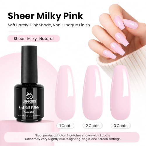 Image of Beetles Barely Pink Gel Polish, 15ML Soak-Off UV Light Pink Gel Nail Polish, Requires UV /LED Nail Lamp, DIY Salon-Style Manicure for Daily, French Tips, Wedding & Date Nails