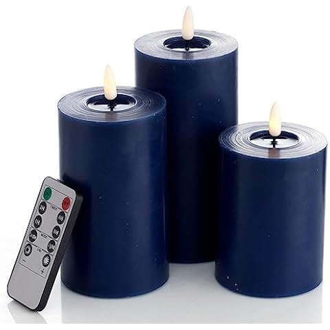 glowiu Pillar Flameless Candles Battery Operated with Remote (H 4" 5" 6" x D3) LED Pillar Candles Set of 3 Navy Blue Candles for Holiday, Party, Home Decor Bedroom, Bathroom, Kitchen (Navy Blue) Cover