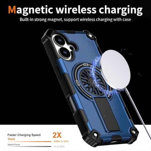 Image of Hupshy iPhone 16 Back Cover with Camera Protection Rings, Kickstand-Matte /Anti, Non-Slip, Camera Glass Protection,Transparent Shockproof Cover for iPhone 16 (Blue 4)