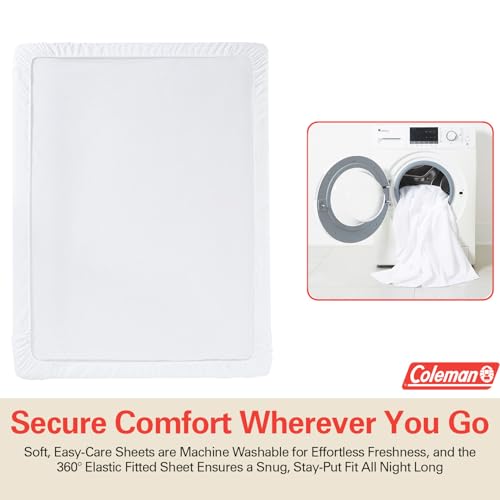 Image of Coleman Full Size Sheets - Durable Home Bedding with Outdoor Heart, Stylish & Reliable for Bedroom or Cabin - Premium Solid Color, Built for Comfort, Style & Occasional Outdoor Use, White