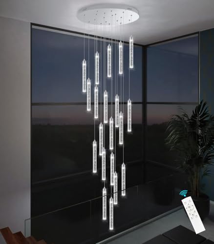 Image of 20-Lights Chandelier LED Dimmable Chandeliers for Entryway Flush Mount Ceiling Pendant Light Fixture Crystal Chandeliers for Living Room Chrome Finished Lighting Modern 156in High Ceiling Chandelier