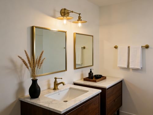 Image of Phansthy 2 Lights Wall Sconce Antique Finished Bathroom Vanity Light with Switch and Dual 7.87 Inches Flat Metal Lampshade (Antique)