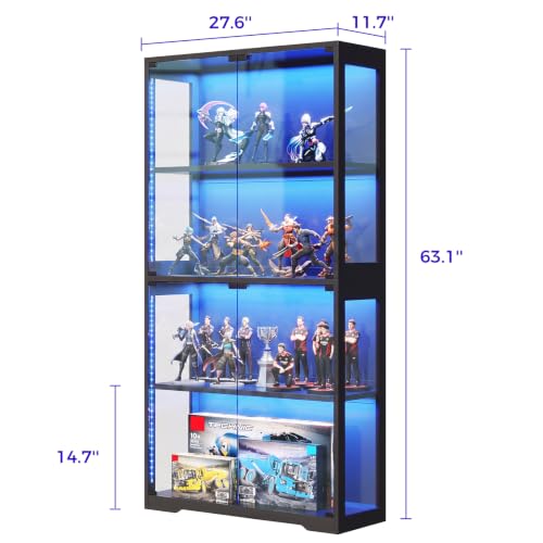 Image of AODK Display Cabinet with Glass Door & RGB LED Lights, 4-Tier Display Case