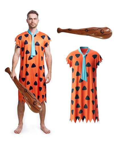 Halloween Men's Costume Adult Caveman Outfit, Orange & Brown for