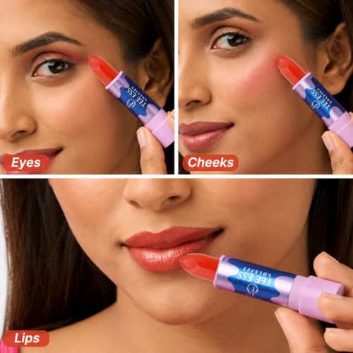 Image of TEE ESS Lollies 3-in-1 Multi Use LipStick | Used as Lipstick ,Highlighter and EyeShadow | With Ph Adaptive Colour| High Shine Finish | Smooth & Silky Texture | Lightweight, Moisturizing with Vitamin E | Non-Sticky for Daily Wear | 4gms (Orange)