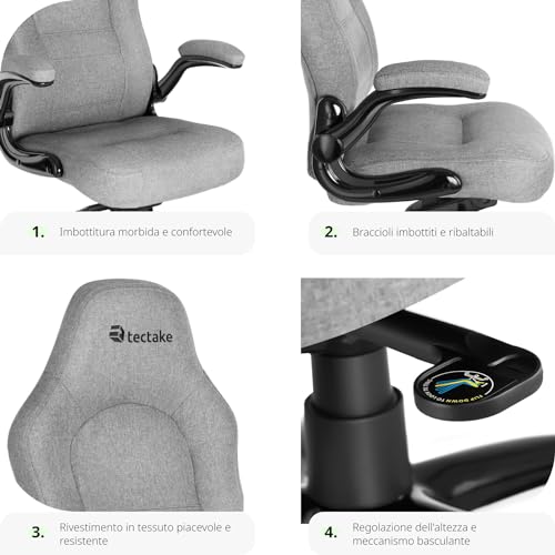 404156 Silla de Oficina de Color Gris, Asiento ergonómico, Silla giratoria para el Escritorio, Sillón de Ordenador - Sedia gaming - Immagine 3
