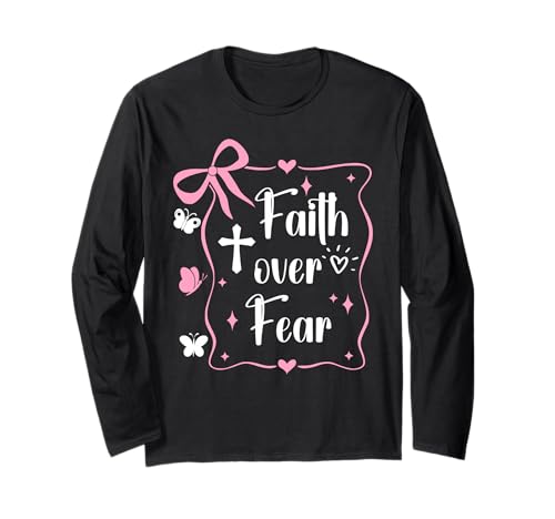 Jesus Faith Over Fear Pink Bow Christian Cross Psalms 118:6 ����T�V���c