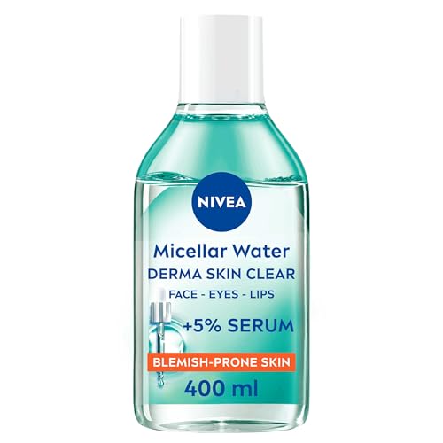 NIVEA Derma Skin Clear Serum-Infused Micellar Water (400ml), Face Cleanser for Blemish-Prone Skin, Makeup Remover Featuring 5% Serum with PHA, Salicylic Acid, and Niacinamide