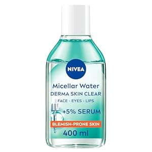 NIVEA Derma Skin Clear Serum-Infused Micellar Water (400ml), Face Cleanser for Blemish-Prone Skin, Makeup Remover Featuring 5% Serum with PHA, Salicylic Acid, and Niacinamide