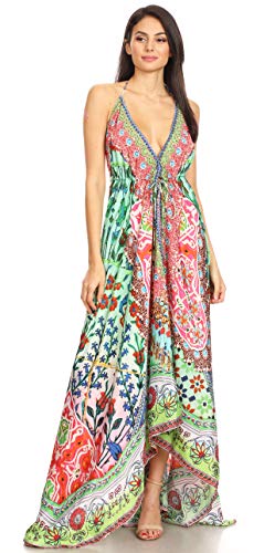 Image of Sakkas Lizi Womens Maxi High-Low Halter Handkerchief Long Dress Beach Party