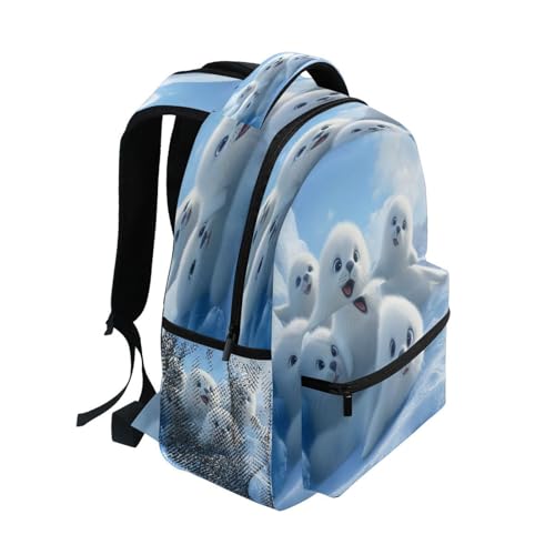 White Harp Seal Backpack for School Boys Girls Adults Kids Bookbag Laptop Bag 15L2