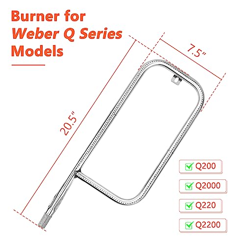 Qulimetal 41862 Grill Burner For Weber Q2200, Q220, Q2000 Q200, 396000, 396001, 396002, 566002, 53060001, 54060001, 304 Stainless Steel Grill Burner Tube Pipe Part For 69956/60041, 20.5 Inch #TOP1