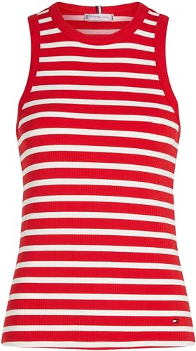 Tommy Hilfiger Damen Top Slim Rib Tank Top mit Stretch, Mehrfarbig (Primary Red/Ecru STP), L – Ansicht 4