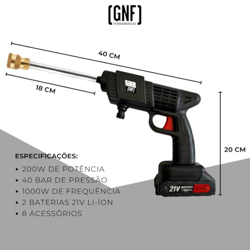 Lavadora Jato Portátil Sem Fio Alta Pressão Bivolt Recarregável 2 Baterias 21V Bivolt