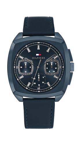 Image of Tommy Hilfiger Men's Multifuction Blue Stainless Steel & Leather Strap Watch
