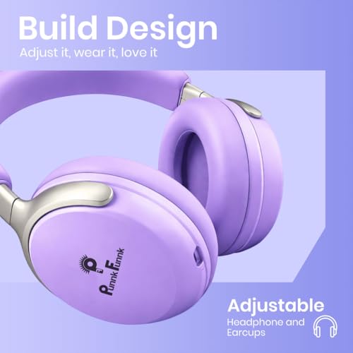 Image of PunnkFunnk Bass Over-Ear Bluetooth Wireless Headphones with Deep Bass, 40mm Drivers, Built-in Mic, Foldable Design, Soft Cushioned Ear Cups, AUX & TF Support for Music, Gaming & Calls (Purple)