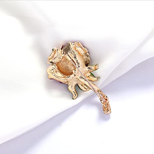 Image of YOQUCOL Elegant Cubic Zirconia Crystal Rhinestone Red Rose Shape Brooch Pin for Women Grils