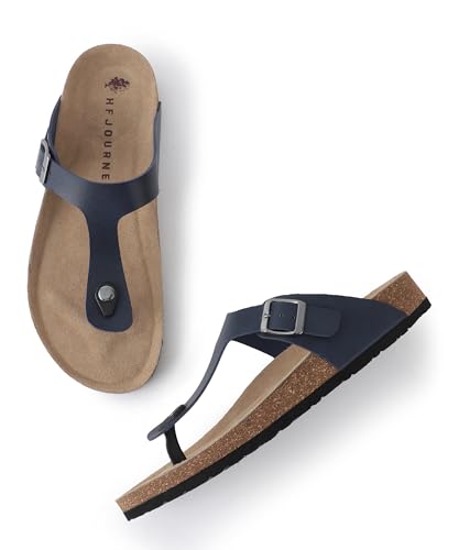 Image of HF JOURNEY Nivera 2.0 Men's Cork Footbed Thong Sandal,Slip On Entry,(Size 41-46) BlackPU, Casual Lounging Slipper, EVA Sole, Flat Heel,Nivera 2.0 - Black (41)