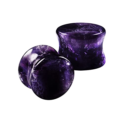 Banavega DFP STONE AMT P2 14MM 2Pcs Organic Stone Amethyst 9/16'' (14Mm) Double Flared Saddle Stretcher Earring Gauge Ear Lobe Plug Piercing Jewelry 7958