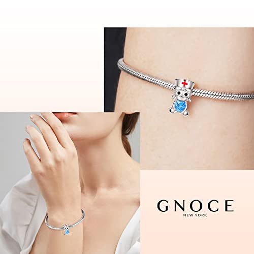 Image of GNOCE Embraces Heart Gemstone Bead Charms 925 Sterling Silver Wolf Fox Bear Husky Hedgehog Astronaut Chihuahua Dinosaur Rabbit Koala Axolotl Angel Tiger Dog Unicorn Cat Jewelry Gift for Women