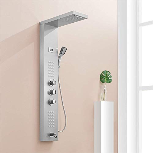 Columna de ducha termostática de pared, torre de ducha de acero inoxidable con panel digital de temperatura, chorros y masaje corporal miniatura 2
