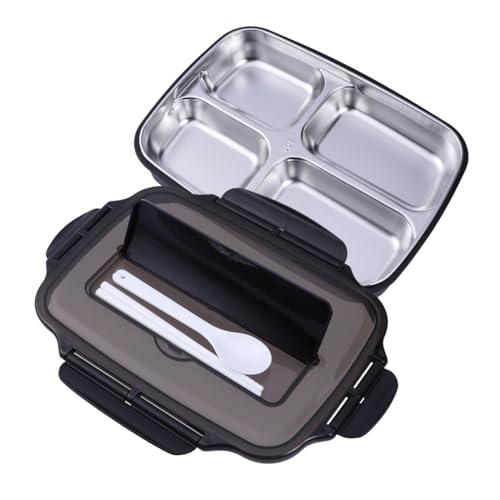 OFFSCH Fiambrera Térmica de Acero Inoxidable con Compartimentos Caja de Alimentos Rectangular con Tapa Hermética Diseño Capa para Estudiantes y Adultos Incluye Palillos y Cuchara Color