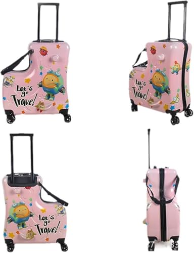 Image of L Shape Trolley Bag Ride On Trolley Bag for Kids, Trojan Suitcase Baby Suitcase, Children Trolley Bag, 2 in 1 Ride on Suitcase for Girls Boys (Space Pink)