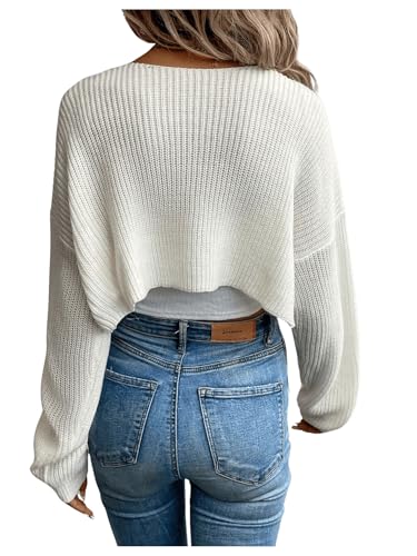 Image of GORGLITTER Women's Open Front Cardigan Sweater Trendy Dressy Cute Long Sleeve Bolero Shrug Fall Knit Short Cardigan Plain Beige Small